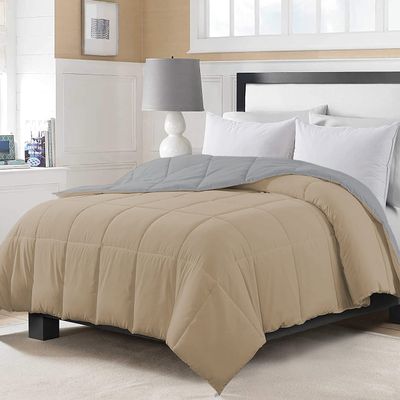 300 GSM Soft Microfiber Reversible Down Alternative Comforter Silver/Beige Emperor King (108 x 116) Inches