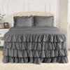 Dainty Homes -11 Pcs. Luxury Multi Ruffle Bedspread,Comforter,Sheet Set, and Bed Runner with Cushion Cover 100% Egyptian Cotton 600-TC- Full Size 20" Deep Pocket (Solid Gray) view 1