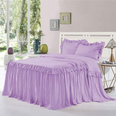 Dainty Homes -11 Pieces Dual Ruffle Bed Spread,Comforter,Sheet Set, and Bed Runner with Cushion Cover 100% Egyptian Cotton 600-TC- King Size 15" Deep Pocket (Solid Lavender)
