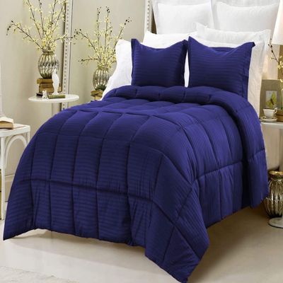Dainty Homes -11 Pcs. Luxury Multi Ruffle Bedspread,Comforter,Sheet Set, and Bed Runner with Cushion Cover 100% Egyptian Cotton 600-TC- Full XL Size 20" Deep Pocket (Solid Royal Blue)