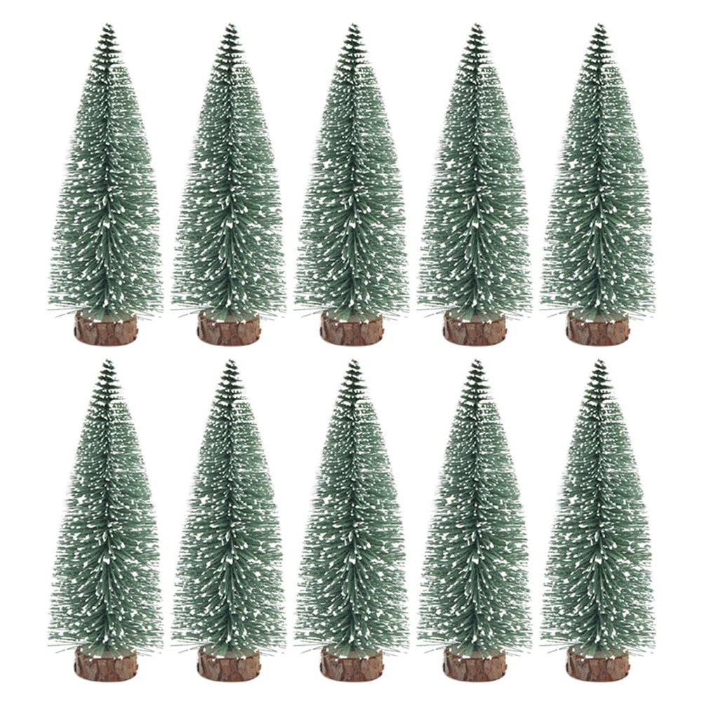 10Pcs Christmas Bottle Brush Pine Tree, Mini Sisal Snow Frost Trees with Wood Base for Village Holiday Party XmasTable Top Decor