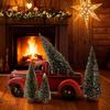 10Pcs Christmas Bottle Brush Pine Tree, Mini Sisal Snow Frost Trees with Wood Base for Village Holiday Party XmasTable Top Decor view 2
