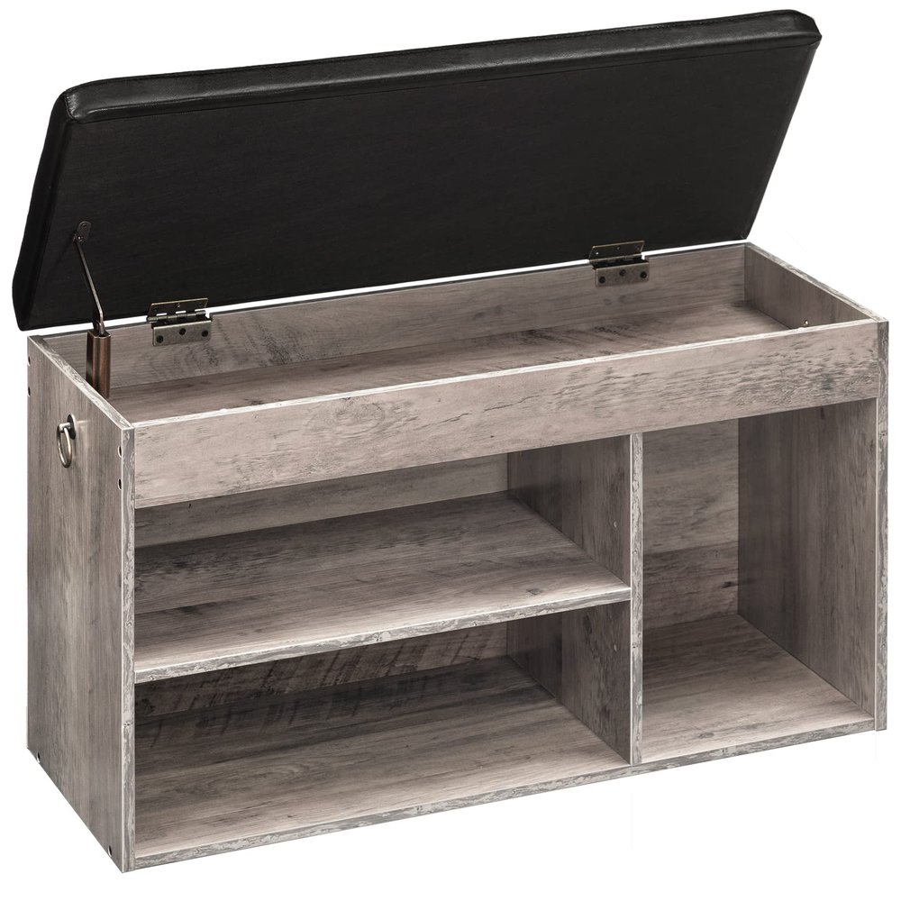 HOOBRO Shoe Storage Bench with Padded Cushion, Entryway Bench with Flip-Open Storage Box and Adjustable Shelf, Shoe Rack with Hidden Compartment, for Entryway, Living Room, Greige BG40HX01