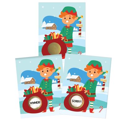 My Scratch Offs  26 Pack Elf Christmas Scratch Off Game Cards, 3x4-Inch, Holiday Raffle Scratchers for Adults, Fun Winter Party Activity for Office Celebrations