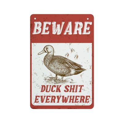 QHOVPA Farm Yard Sign Lawn Sign Metal Sign, Funny Beware Duck Shit Everywhere Sign for Home Farmhouse or Business Use 8x12 inches Signage