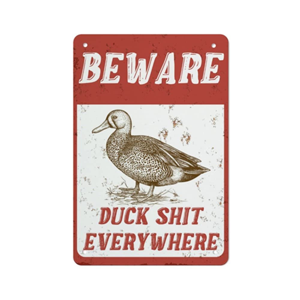 QHOVPA Farm Yard Sign Lawn Sign Metal Sign, Funny Beware Duck Shit Everywhere Sign for Home Farmhouse or Business Use 8x12 inches Signage