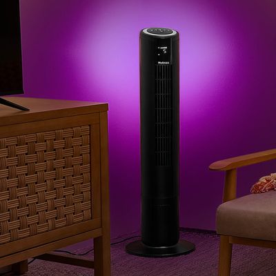 HOLMES 42" Digital Tower Fan with Accent Light, ClearRead Display, High/Low Brightness Level, 90 Oscillation, 5 Speeds, 4 Modes, 8-Hour Timer, Home, Bedroom or Office, Remote Control, Matte Black