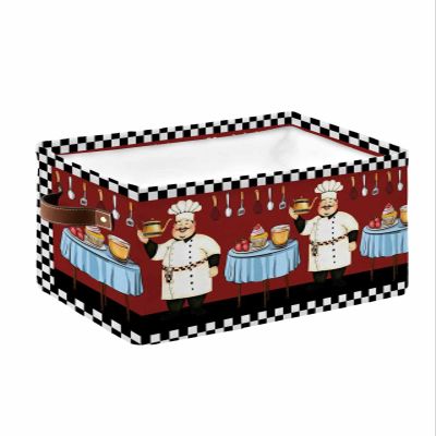 Farmhouse Cartoon Fat Chef Storage Basket Waterproof Cube Storage Bin Organizer with Handles, Retro Black White Plaid Collapsible Storage Cubes Bins for Clothes Books Toys 15"x11"x9.5"
