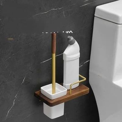 NIUBB Toilet Brush and Holder Exquisite Toilet Brush Perforated Toilet Soft Toilet Bowl Brush Ceramic Cup Space Aluminum Toilet Brush Holder Wall-Mounted Deep Cleaning Every Corner (Color : F)