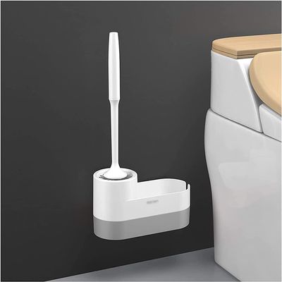 NIUBB Toilet Brush and Holder Toilet Bowl Brush 360 Degree Cleaning Toilet Bowl Brush Long Handle Soft Hair Wall-Mounted Household Toilet Cleaning Kit Deep Cleaning Every Corner (Color : Gray)