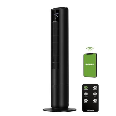 HOLMES 42" SmartConnect WI-FI Digital Tower Fan, ClearRead Display, Alexa Voice Control, 90 Oscillation, 5 Speeds, 4 Modes, 8-Hour Timer, Home, Bedroom or Office, Remote Control, Matte Black