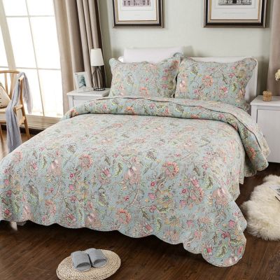 XXRBB Quilted Bedspreads 3-Pieces Soft Microfiber Coverlet with 2 Pillowcases, Floral Pattern, 230X250 Cm,1
