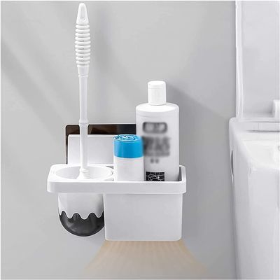 NIUBB Toilet Brush and Holder Toilet Bowl Brush Holder Household Wall-Mounted Cleaning Kit Toilet Brush Holder with Load-Bearing Capacity to Place Items Deep Cleaning Every Corner (Color : OneColor)