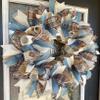 BEAUTIFUL Everyday Wreath, Winter Spring Summer, Brown Plaid Cream Blue Deco Mesh Front Door Wreath, Door Hanger, Country Home, Beach, Farmhouse Decoration, Porch Sign view 1