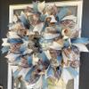BEAUTIFUL Everyday Wreath, Winter Spring Summer, Brown Plaid Cream Blue Deco Mesh Front Door Wreath, Door Hanger, Country Home, Beach, Farmhouse Decoration, Porch Sign view 2