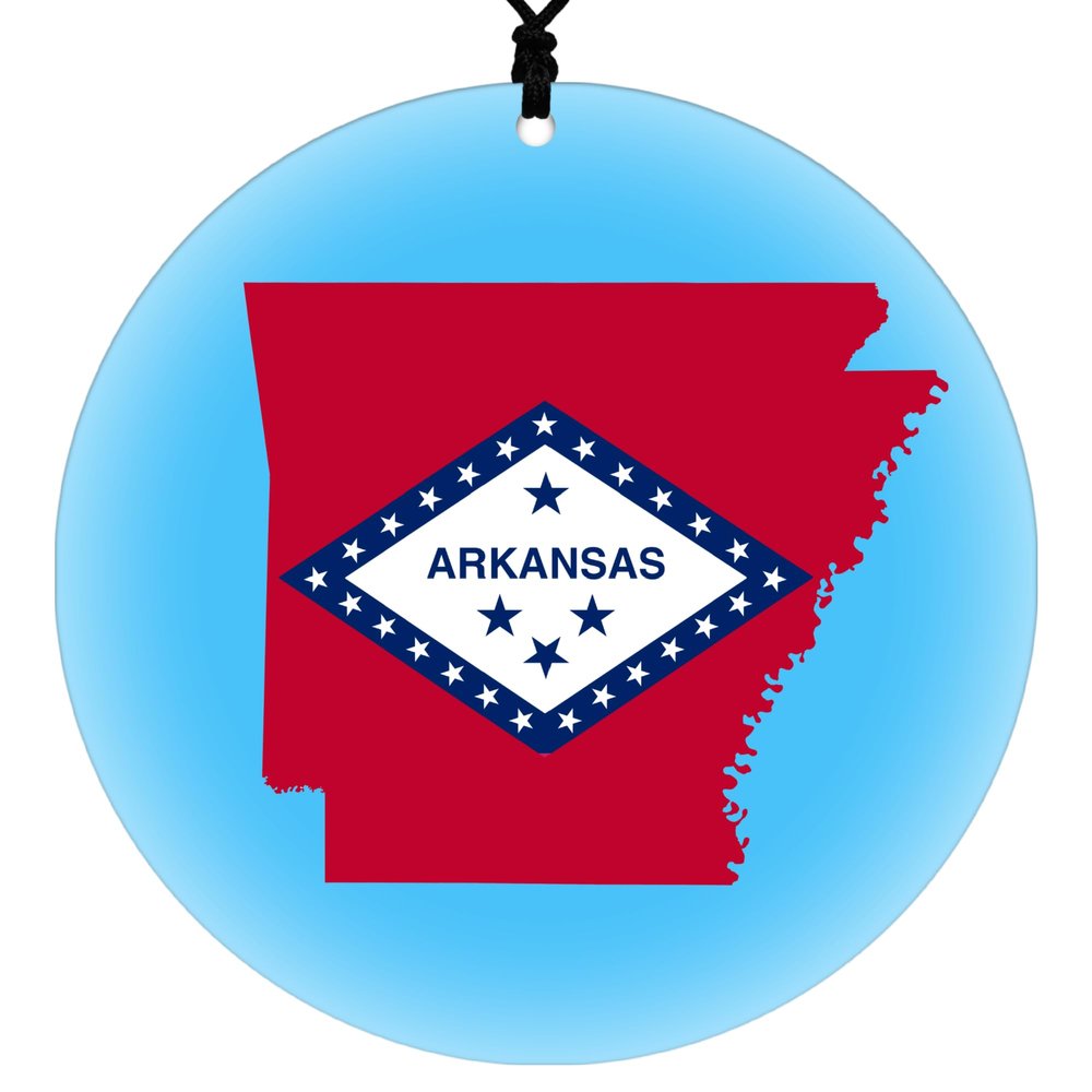 Arkansas Christmas Ornament - Frosted Edge Design Featuring and State Flag and Map Composite Graphic - 2026 Hanging Acrylic Disc Decoration for Tree - Unique and Home Decor
