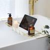 PFCDZDU Bathtub Caddy Tray, Home Stainless Steel Bath Tub Table Shelf with Marble Chopping Board, Adjustable Bath Storage Platform for Hotel Shower Stall (Color : Gold+White) view 2