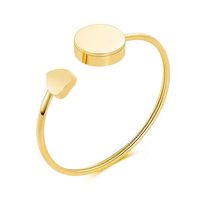 SHEIL High Polished 316L Stainless Steel Blank Round Box Cremation Jewelry for Ashes Memorial Urn Bangle for Women Girls - Engravable