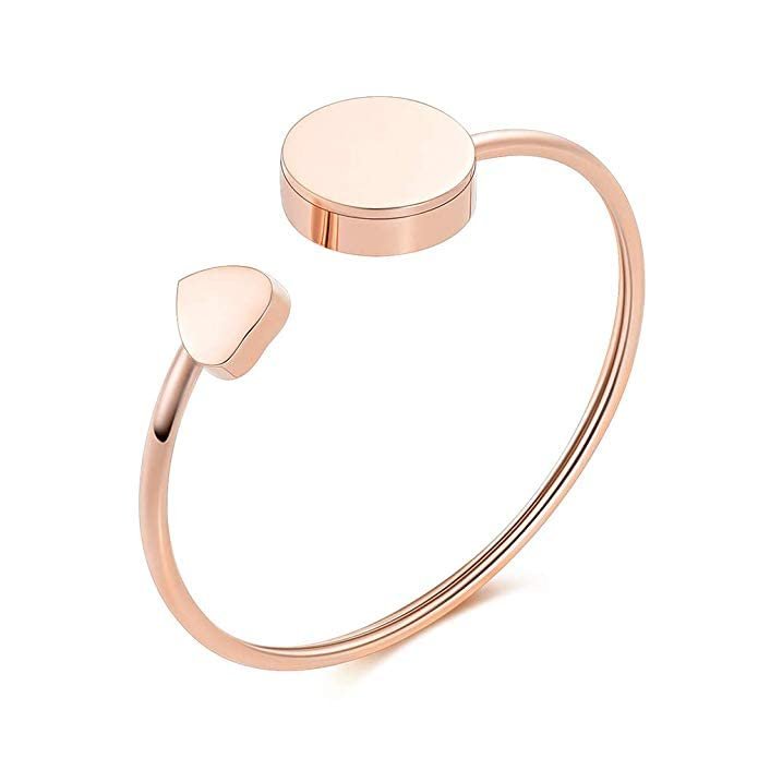 SHEIL High Polished 316L Stainless Steel Blank Round Box Cremation Jewelry for Ashes Memorial Urn Bangle for Women Girls - Engravable