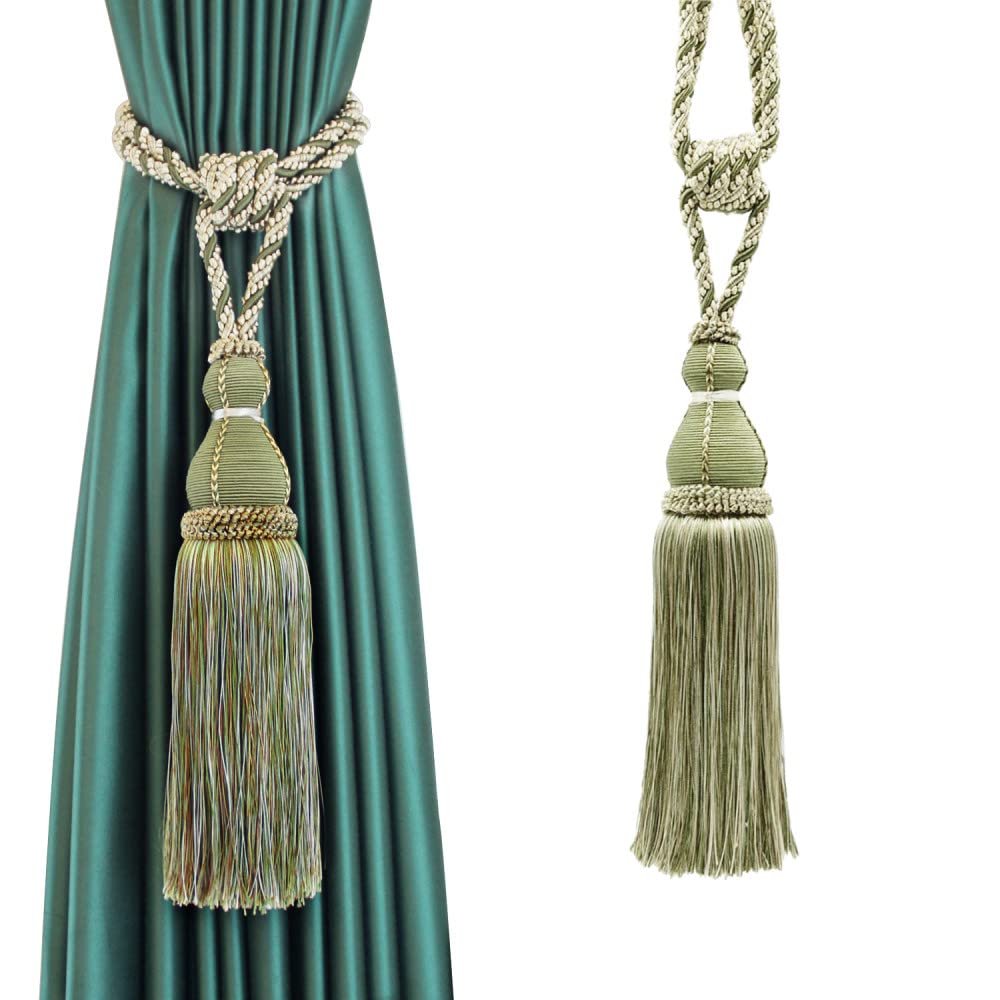 1Pc Tassel Tieback Curtain Accessories Polyester Hanging Ball Curtains Holder Buckle Rope Home Decor Tassels Fringe Curtain Tie,Green,2Pcs