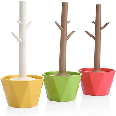 NIUBB Toilet Brush and Holder Toilet Brush Branch Shape Toilet Brush Fashion Bathroom Accessories Plastic Toilet Brush Holder Long Handle Easy to Clean Green Red Yellow Deep Cleaning Every Corner