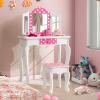 Costzon Kids Vanity Table and Chair Set, Girls Vanity Set with Mirror and Stool, Storage Drawer, Wooden Princess Makeup Dressing Table, Vanity Set for Little Girls view 1