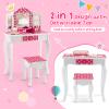 Costzon Kids Vanity Table and Chair Set, Girls Vanity Set with Mirror and Stool, Storage Drawer, Wooden Princess Makeup Dressing Table, Vanity Set for Little Girls view 2