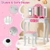 Costzon Kids Vanity Table and Chair Set, Girls Vanity Set with Mirror and Stool, Storage Drawer, Wooden Princess Makeup Dressing Table, Vanity Set for Little Girls view 4