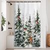 Baccessor Christmas Winter Snowy Forest Shower Curtain Pine Tree Cardinal Deer Snowflake Small Half Shower Curatin 36x72 Inch Xmas Holiday Bathroom Bath Rustic Farmhouse Decor Waterproof with Hooks view 2