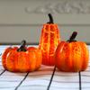 Halloween LED Pumpkin Lights Artificial Pumpkins Fall Harvest Simulation Pumpkins Decor Battery Operated Flame Pumpkin Decoration 3D Lighted Pumpkin Jack-O-Lantern Light Up Pumpkin Figurine (1PCS, C) view 3