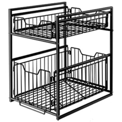 Cabinet Organizer Drawers, 2-Tier Slide Out Sliding Shelf Multi-Use For Under Kitchen Sink Organizers And Storage LYWY (Color : Black, Size : 37x29x43cm)