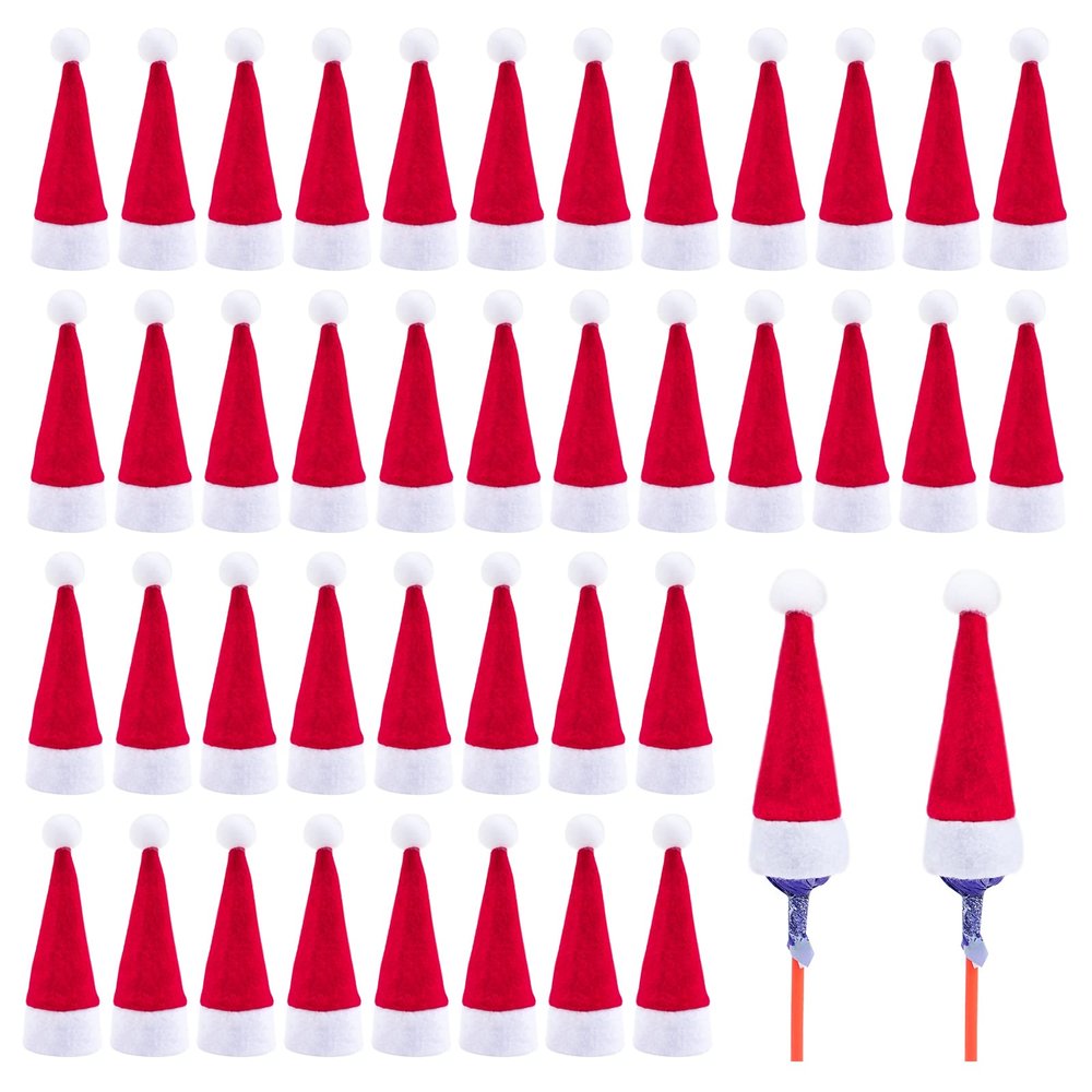 CRAFFANCY Mini Christmas Hats, 40 Pieces Mini Lollipop Hat Bottles Cover Santa Hats for Home Party Holiday Decor Crafts