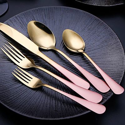 30 Piece Gold Silverware Set for 6 Stainless Steel Flatware Sets Pink Gradual Change Handle Durable Home Kitchen Wedding Restaurant Cutlery Utensils Knife Forks and Spoons Delicate Tableware