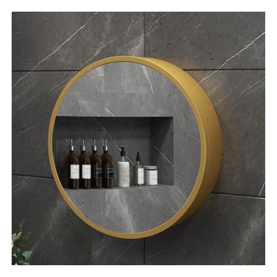 Round Wall Mounted Bathroom Storage Cabinet, Bathroom Medicine Cabinet with Mirror, with Mirror Door and Hide Shelves (Color : Gold, Size : 70cm)