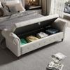 LUCKHAO 63" Tufted Storage Bench for Bedroom End of Bed,Upholstered Storage Ottoman Bench for Bedroom,Rolled Arm Window Bench Seatwith with Solid Wood Legs(Beige) view 3