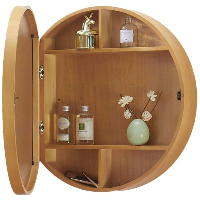 Bathroom Medicine Cabinet with Mirror, Round Wall Mounted Bathroom Storage Cabinet, with Mirror Door and Hide Shelves (Color : Beige, Size : 50cm)