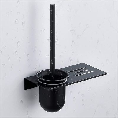 NIUBB Toilet Brush and Holder Aluminum Toilet Brush Has a Shelf for Placing Cleaning Items Punch-Free Toilet Bowl Brush is Suitable for a Variety of Wall Surfaces Deep Cleaning Every Corner