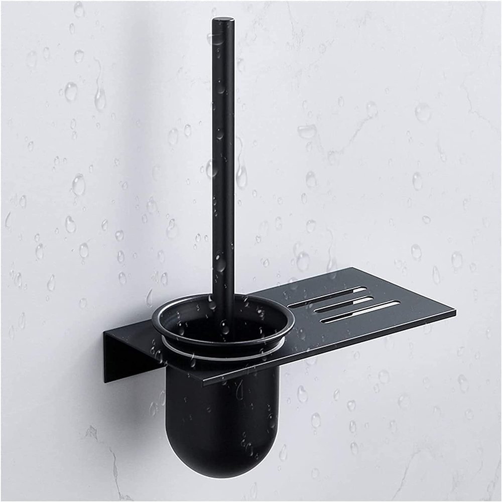 NIUBB Toilet Brush and Holder Aluminum Toilet Brush Has a Shelf for Placing Cleaning Items Punch-Free Toilet Bowl Brush is Suitable for a Variety of Wall Surfaces Deep Cleaning Every Corner