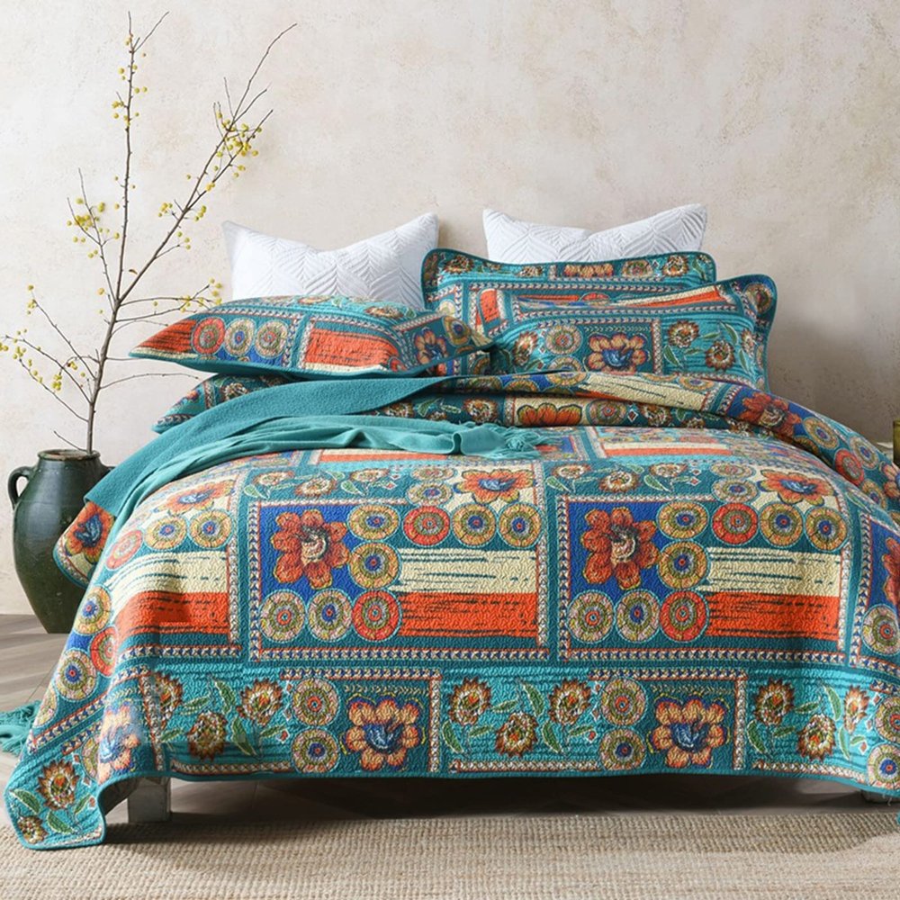 XXRBB Reversible Bedspread Set Geometric Patterns, Double Stitched, Lightweight Quilted Coverlet, with 2 Pillow Shams