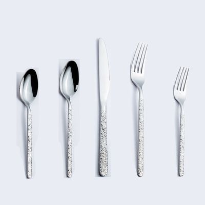 50 Piece Silverware Set for 10 Stainless Steel Flatware Sets With Stone Grain Handle Durable Home Kitchen Halloween Restaurant Cutlery Utensils Knifes Forks and Spoons Delicate Tableware Set