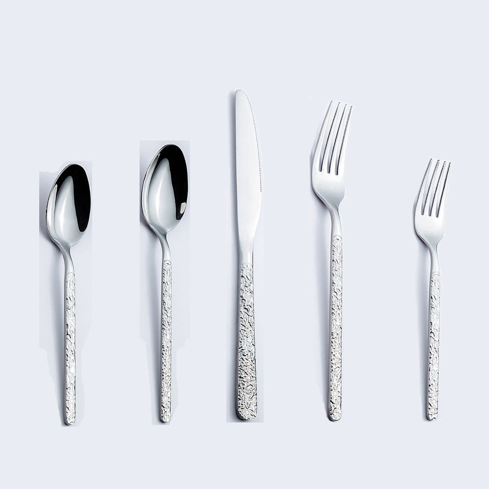 50 Piece Silverware Set for 10 Stainless Steel Flatware Sets With Stone Grain Handle Durable Home Kitchen Halloween Restaurant Cutlery Utensils Knifes Forks and Spoons Delicate Tableware Set