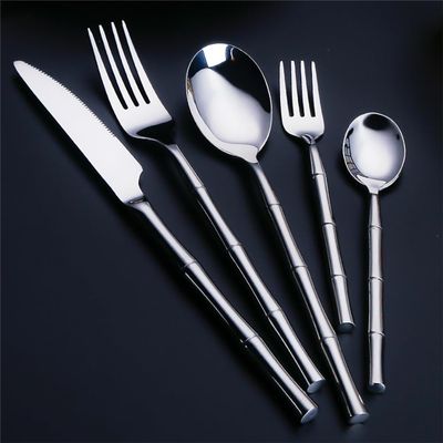 30 Piece Silverware Set for 6 Modern 18/10 Stainless Steel Flatware Sets Bamboo Shape Handle Unique Cutlery Utensils TWEE Tableware Set for Home Kitchen Restaurant Dishwasher Safe