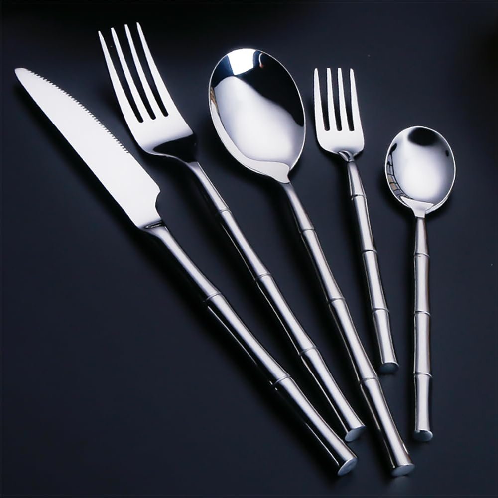 30 Piece Silverware Set for 6 Modern 18/10 Stainless Steel Flatware Sets Bamboo Shape Handle Unique Cutlery Utensils TWEE Tableware Set for Home Kitchen Restaurant Dishwasher Safe