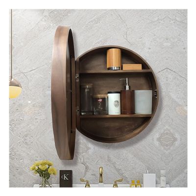 Durx-litecrete ne Cabinet with Mirror, Round Wall Mounted Bathroom Storage Cabinet, with Mirror Door and Hide Shelves (Color : Brown, Size : 50cm)