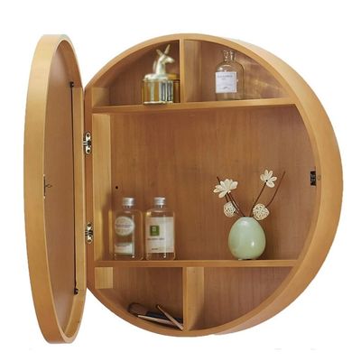 Round Bathroom Mirror Cabinet, Round Medicine Cabinets for Bathroom with Mirror, Wall Mounted Round Vanity Makeup Mirror, for Living Room Bedroom Entryway (Color : Yellow, Size : 50cm)