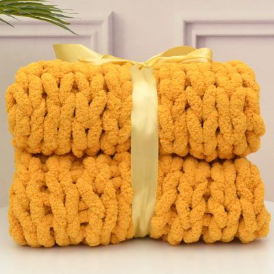 MHUQIA Chunky Knit Blanket Throw 31x31in, Soft Chenille Yarn Knitted Blanket, Machine Washable Crochet Blanket, Throw Blanket Knit, Handmade Cable Knit Throw Blanket for Couch, Bed