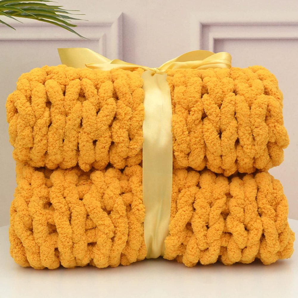MHUQIA Chunky Knit Blanket Throw 31x31in, Soft Chenille Yarn Knitted Blanket, Machine Washable Crochet Blanket, Throw Blanket Knit, Handmade Cable Knit Throw Blanket for Couch, Bed