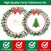 gisgfim 96 Pcs Christmas Paper Plates Napkins Party Supplies Holly Leaf Party Tableware Decorations Favors for Merry Christmas Birthday Serves 24 view 4