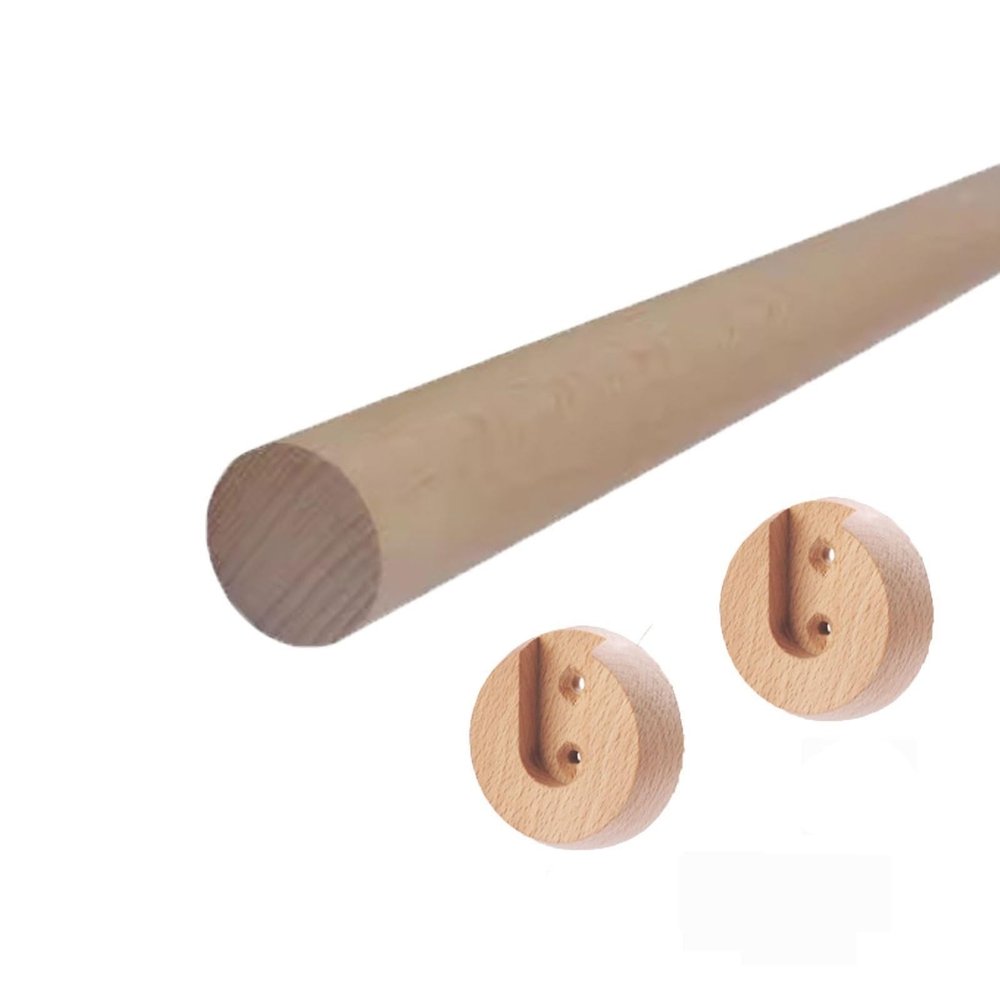 1 PCS Wooden Round Wardrobe Closet Rod for Hanging Clothes Premium Closet Pole Wardrobe Cross- bar Clothes Hanging Rods Natural Wood Wardrobe Closet Rod with End Supports for Closet Storage