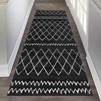 GRAPKS Contemporary Black Carpet Runners for Hallway, Modern Washable Narrow Runner Rug for Corridor, Bedroom, Entryway Non-Slip Floor Protection Mat (Size : 2 ft x 16.4 ft)